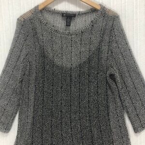 INC‎ International Concepts Knit Top Sparkle Detail 3/4 Sleeve Gray Size L